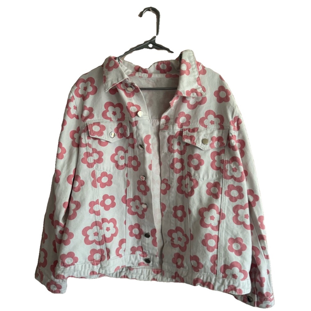 SHEIN Pink Floral Jean Jacket